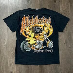 Y2K Biketoberfest Daytona Beach Big Print Grunge Pin Up Girl Tee. Sz M